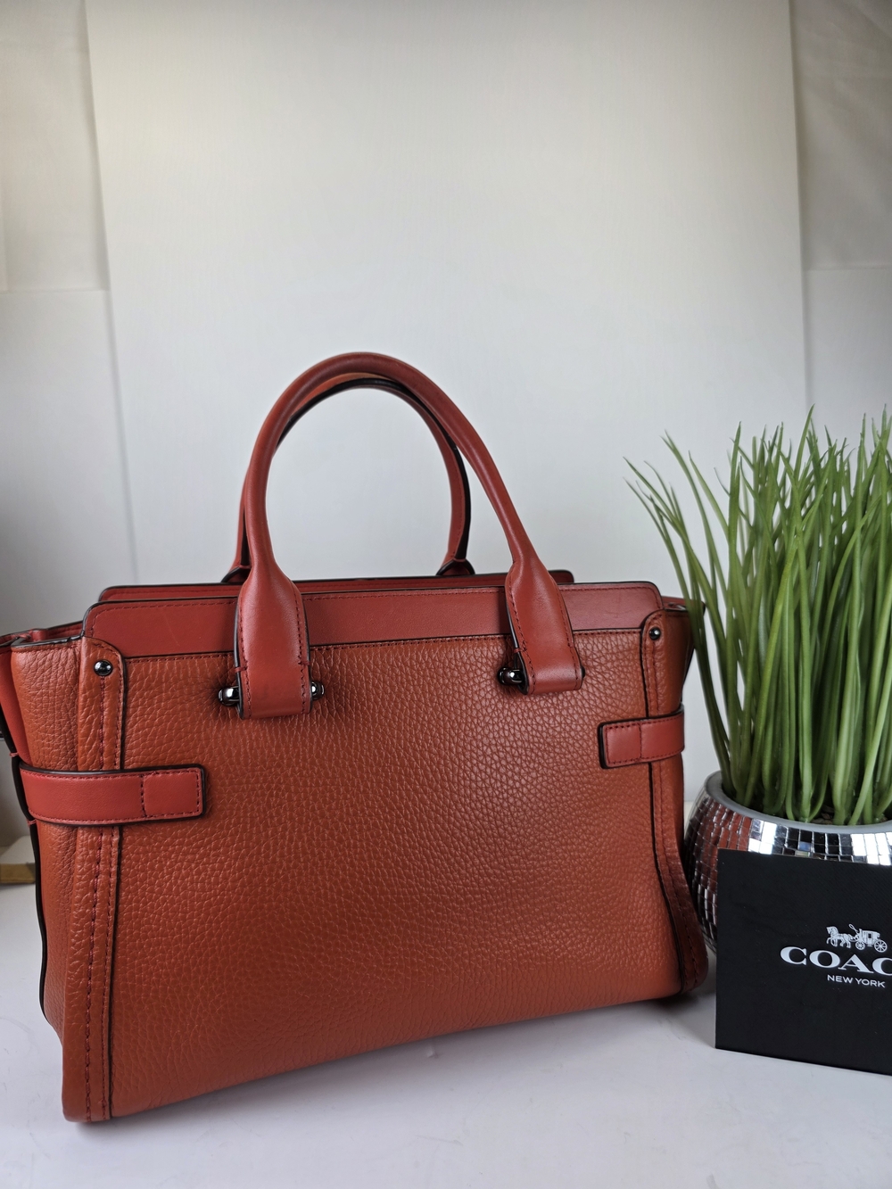 Coach Swager 27 Red Orange Leather Satchel Handbag Crossbody Bag - Picture 7 of 16